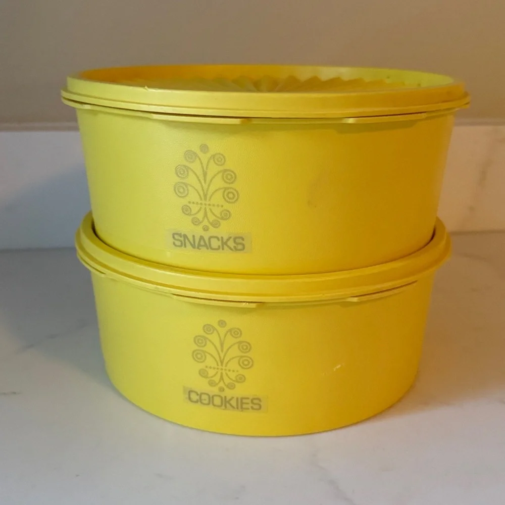 Vintage YellowTupperware Servalier Set of 2
